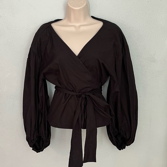 Michael Kors 100% Cotton Black Versatile Wrap Top Blouse Size Small Contemporary - Picture 1 of 12
